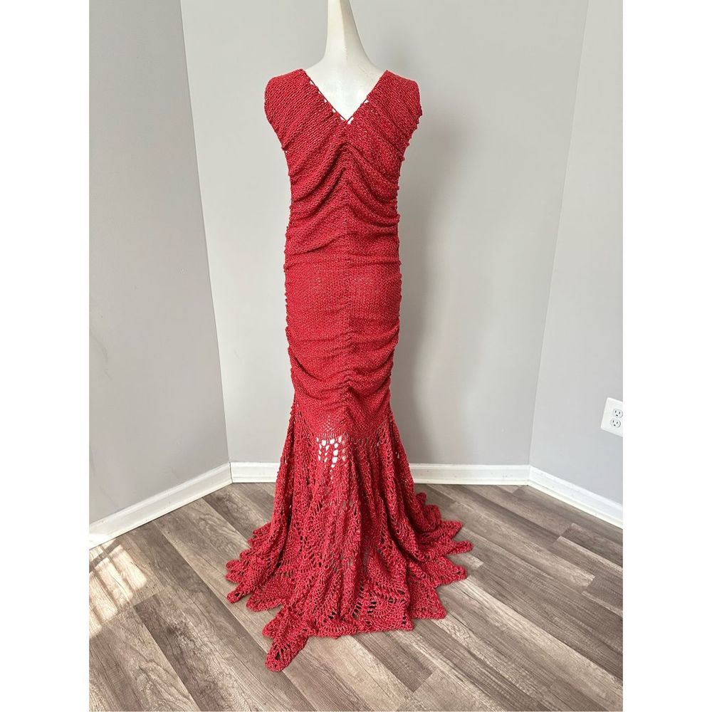 Alejandra Alonso Rojas Ruched V-Neck Crochet Gown Medium $2595 - Picture 7 of 9